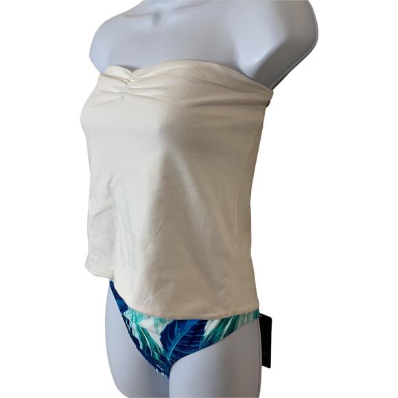 Rachel Roy Blue Bikini Bottom Tropical LARGE Hipster Modest Brief Palm Tree NEW - Picture 4 of 8